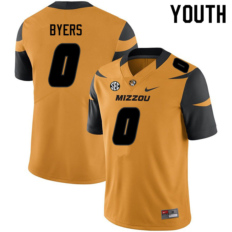 Youth #0 Akial Byers Missouri Tigers College Football Jerseys Sale-Yellow